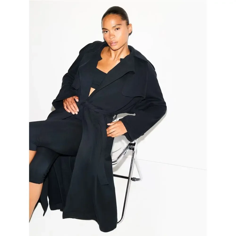 (S) NWT $248 SKIMS Boyfriend Fleece Oversized Trench Coat in Onyx Size Small - Picture 2 of 9